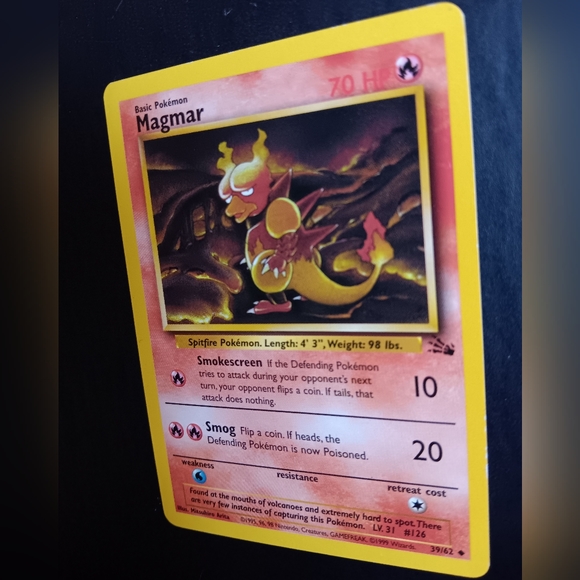 Magmar Pokemon Card - Fossil - NO. 39/62 Uncommon Non-Holo - Picture 5 of 9